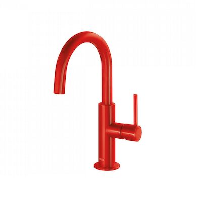 Wastafelmengkraan Tres Study Exclusive 27,5 cm met Hendel Uitloop Gebogen Rond Rood