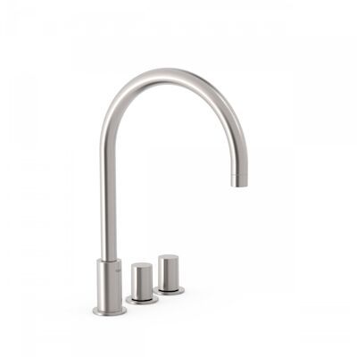 Wastafelmengkraan Tres Study Exclusive 3-Gats Kraan Links met Draaiknoppen Uitloop Gebogen 21,5 cm Rond RVS