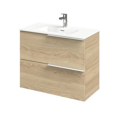 Wastafelonderkast Tiger Pocket 80 cm Naturel Eik Met Matwitte Grepen