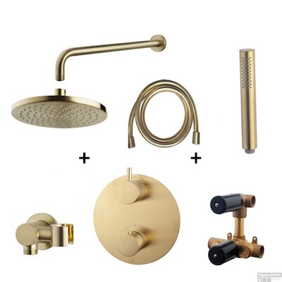 Wiesbaden Inbouw Regendouche Set Caral Rond Muuruitloop Geborsteld Messing Goud PVD Coating