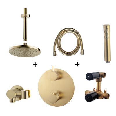 Wiesbaden Inbouw Regendouche Set Caral Rond Plafonduitloop Geborsteld Messing Goud PVD Coating