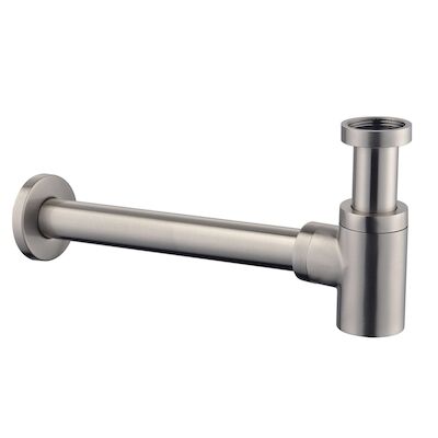 Wiesbaden Luxe bekersifon compact rond incl muurbuis en rozet. Inox/RVS